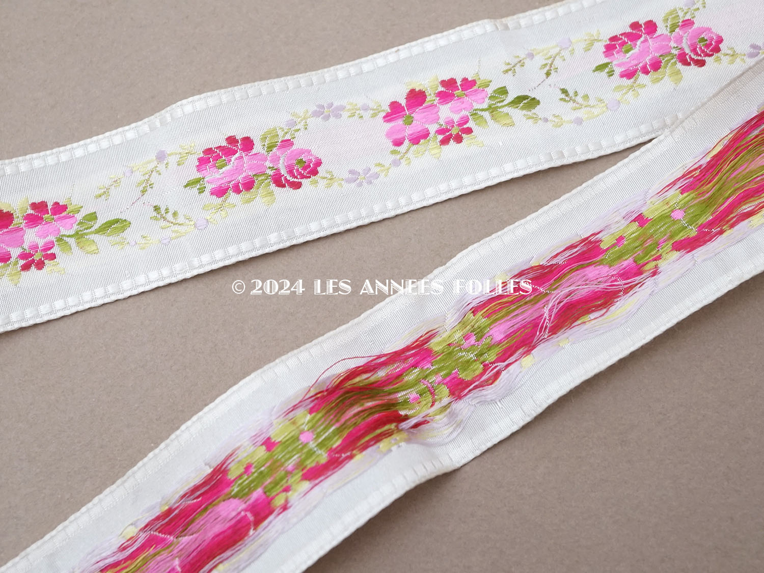 画像5: 19世紀 アンティーク シルク製 リボン ピンクの薔薇 (5)