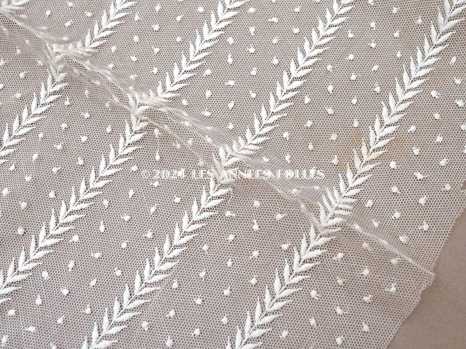 画像2: 【クリスマスセール2024対象外】アンティーク ドット刺繍入り チュールレース  生成り 43×100cm (2)