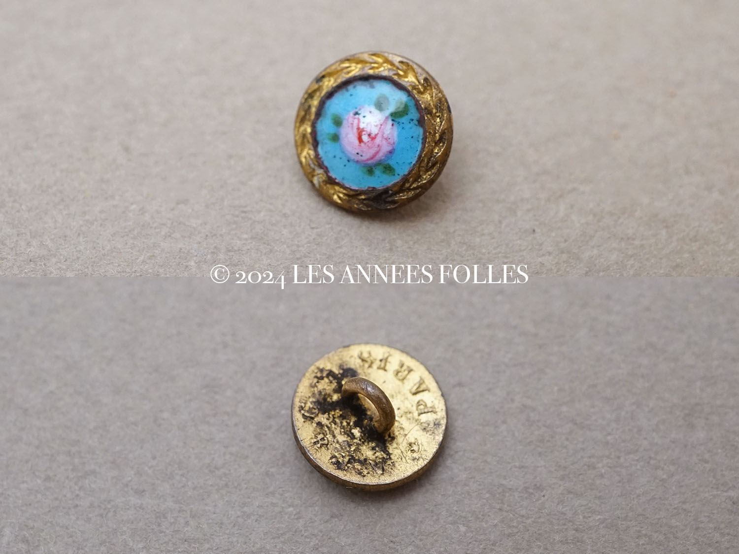 画像2: 19世紀末 アンティーク エナメルボタン 薔薇 ハンドペイント 9.5mm (2)