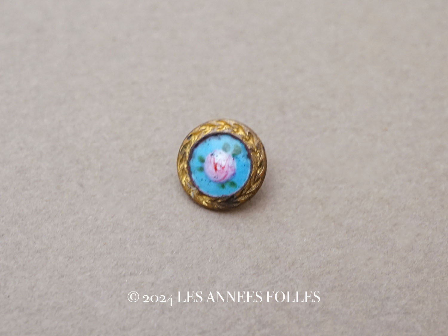 画像1: 19世紀末 アンティーク エナメルボタン 薔薇 ハンドペイント 9.5mm (1)