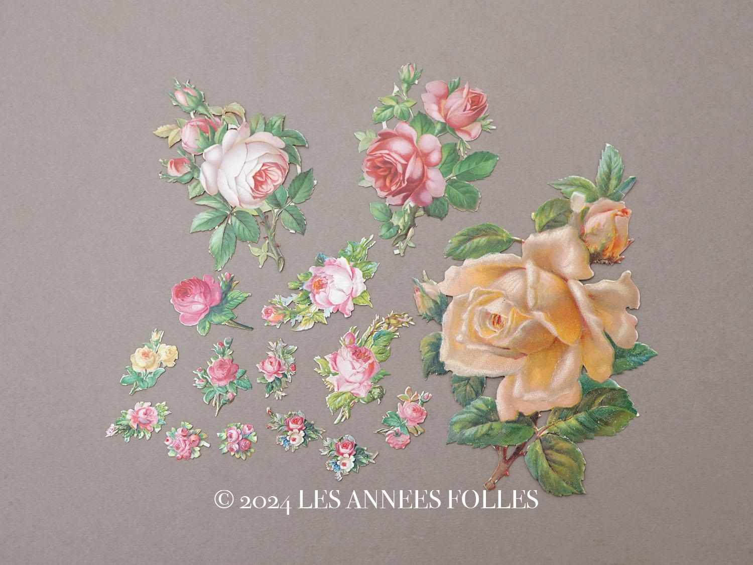 画像1: 1900年頃 アンティーク 薔薇 ダイカットクロモ 15点のセット (1)