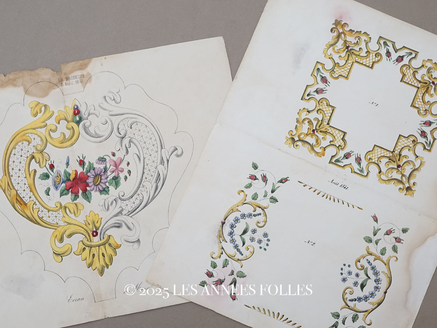 画像1: ＊蚤の市＊1841〜1843年 アンティーク 刺繍図案 2点セット (1)