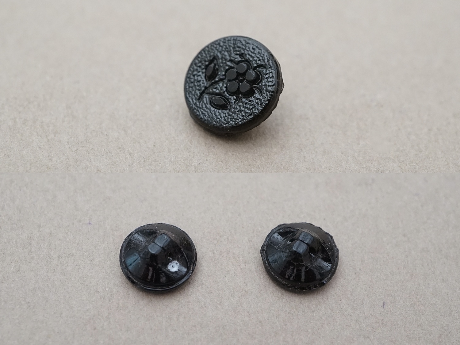 画像2: アンティーク 花 フレンチジェットのボタン 11.5mm 2ピースのセット黒  (2)