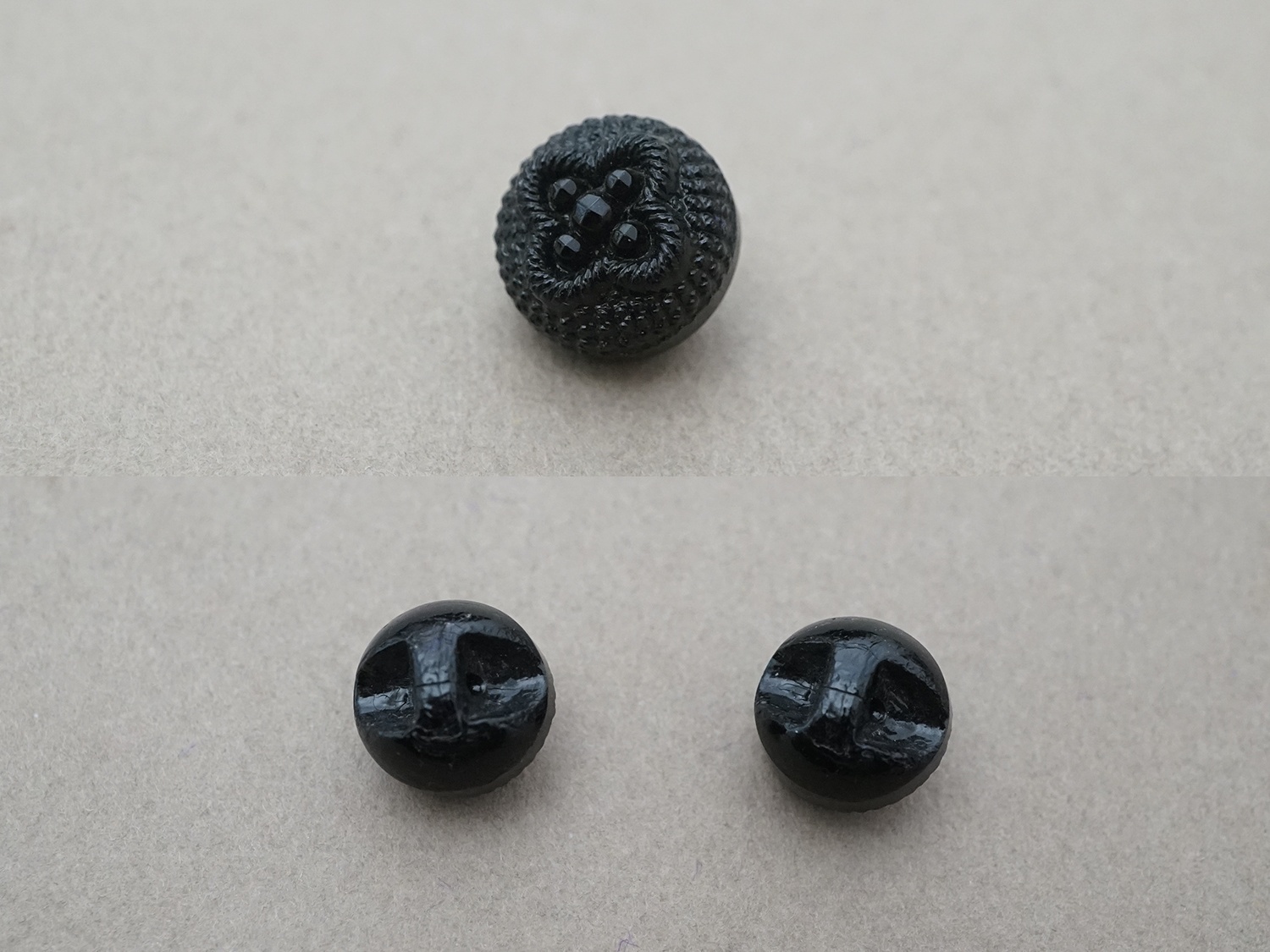 画像2: アンティーク 花 フレンチジェットのボタン 10.5mm 2ピースのセット黒  (2)