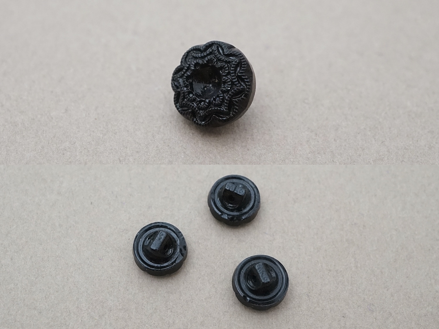 画像2: アンティーク 花 フレンチジェットのボタン 11.5mm 3ピースのセット黒  (2)