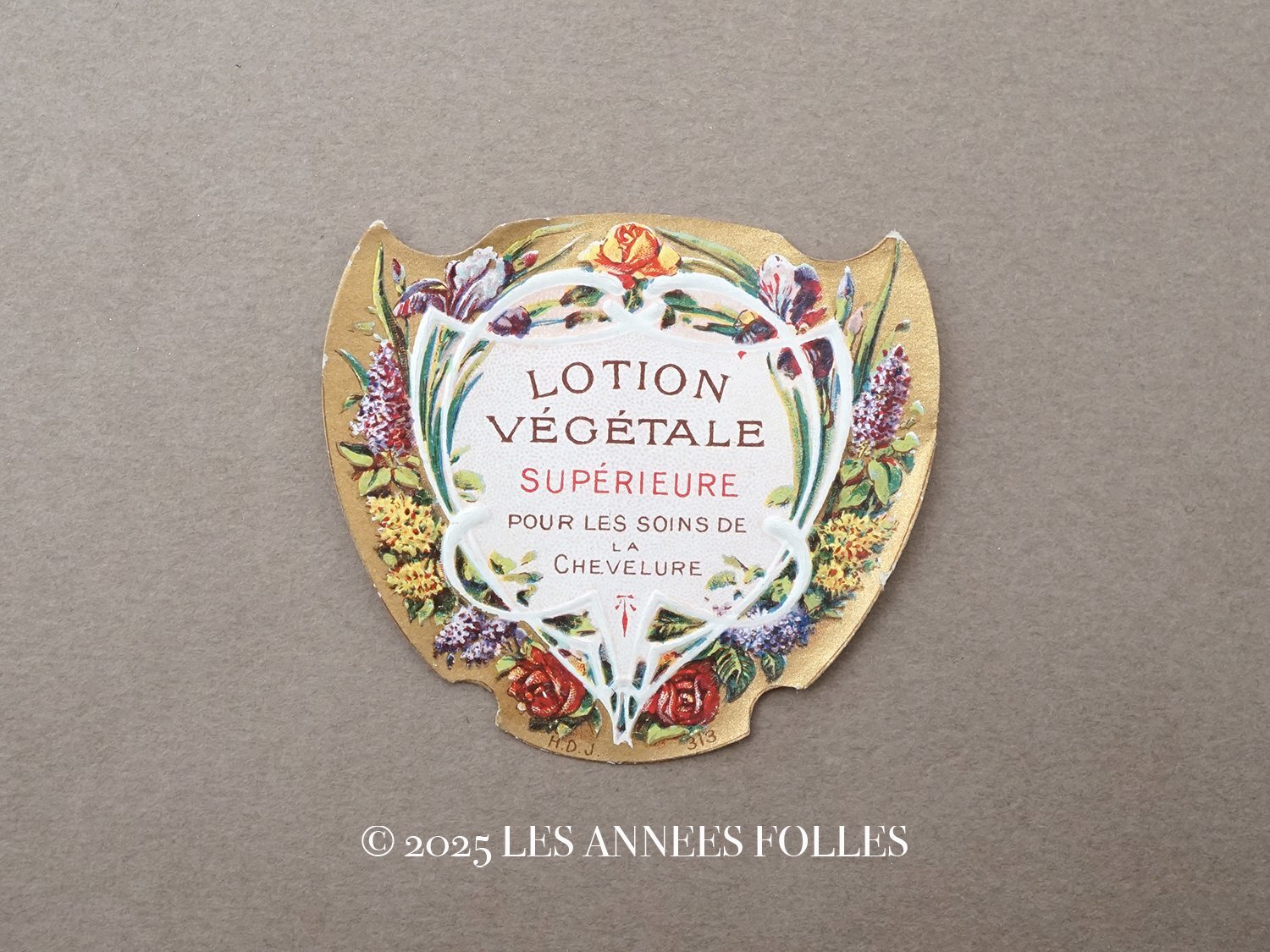 画像1: 1900年頃 アンティーク パフュームラベル 薔薇＆アイリス LOTION VEGETALE SUPERIEURE POUR LES SOINS DE LA CHEVELURE (1)