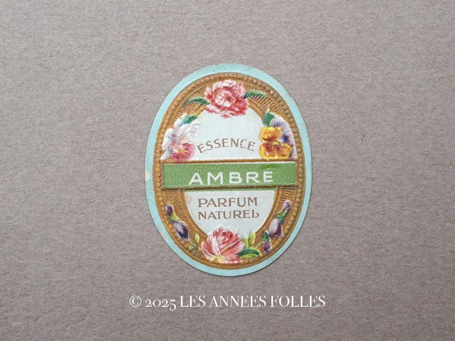 画像1: アンティーク 薔薇とパンジーのパフュームラベル ESSENCE AMBRE PARFUM NATUREL (1)