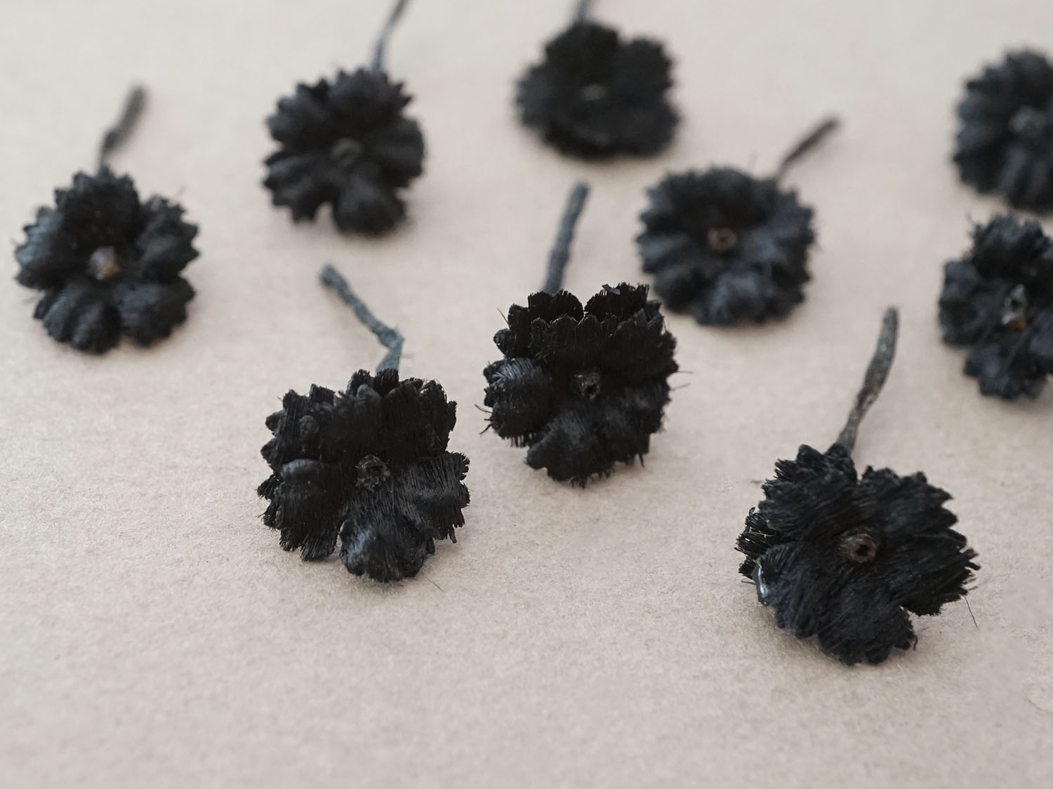 画像2: 1850年頃 アンティーク シルク製 布花 黒 10ピースのセット 12mm モーニングボンネット用 (2)