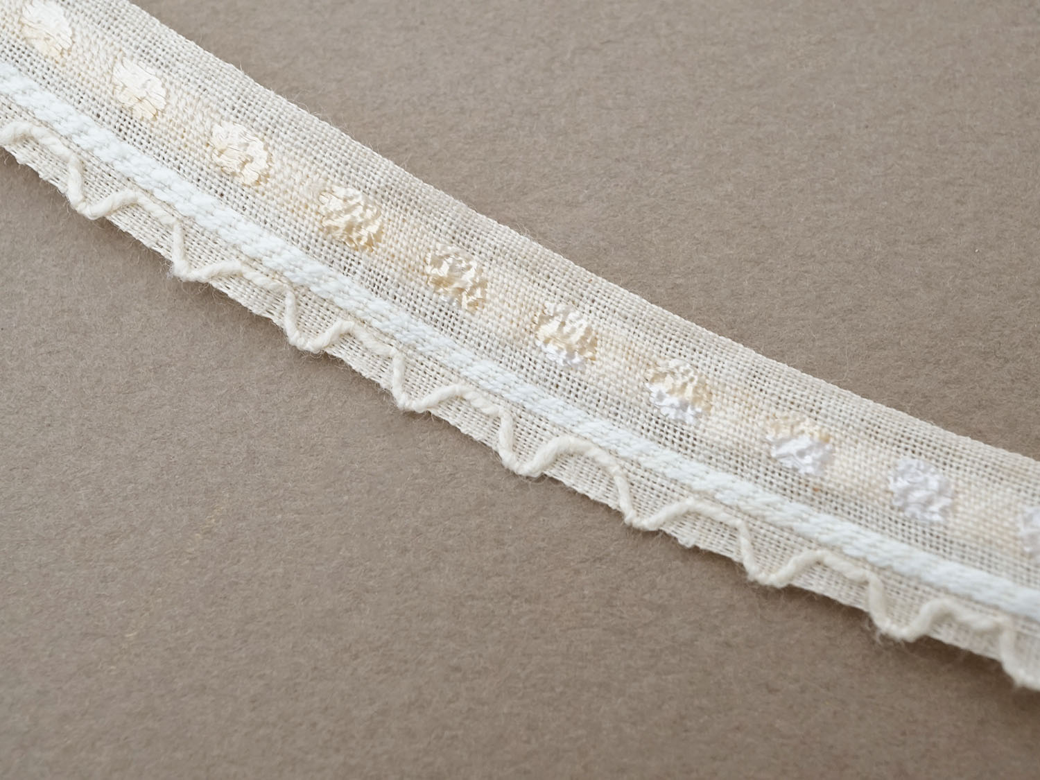 画像5: アンティーク スカラップトリム ドット刺繍入り パウダーピーチピンク 1.3cm幅  (5)