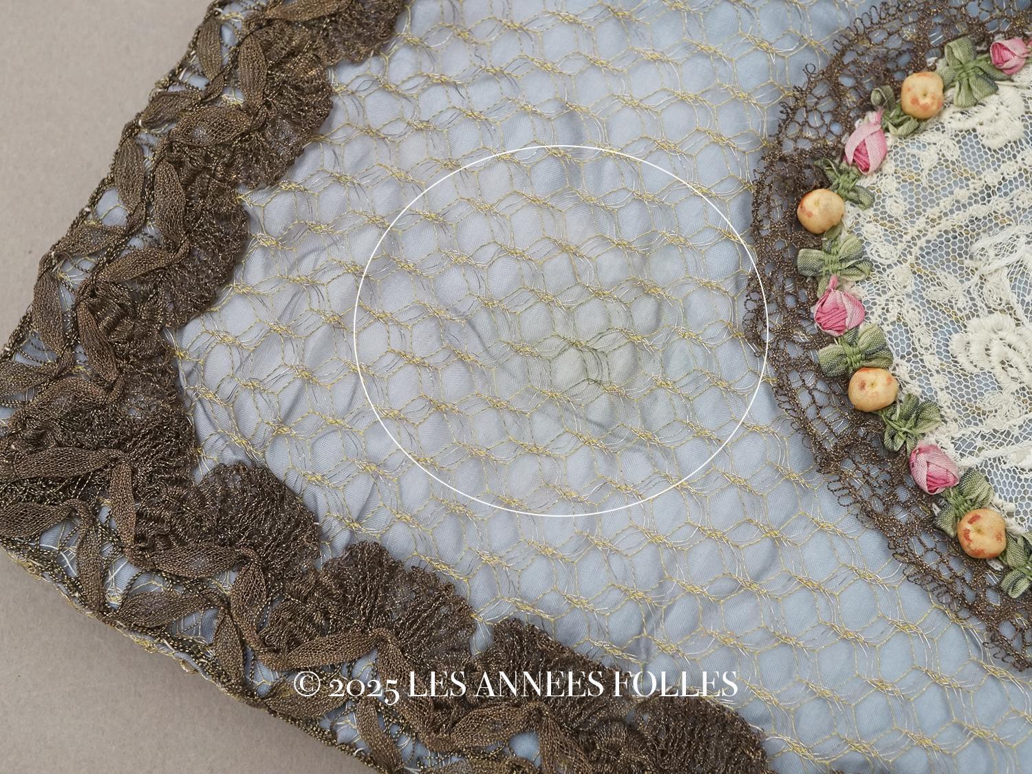 画像8: アンティーク シルク製 ポシェット ロココトリム＆レース ハンキーケース (8)