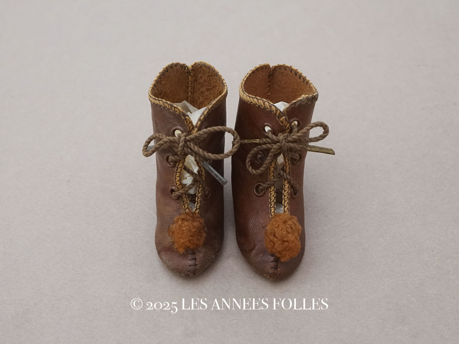 画像1: 19世紀末 アンティーク ALART ドールシューズ レザー ダークブラウン (7) 約6.6×2.7cm  (1)