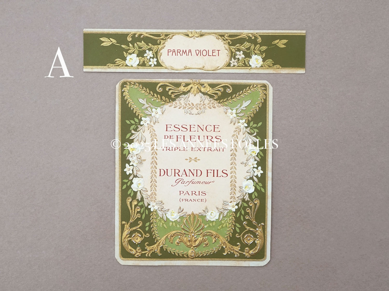 画像2: アンティーク パフュームラベル 薔薇のガーランド ESSENCE DE FLEURS TRIPLE EXTRAIT - DURAND FILS PARIS - (2)