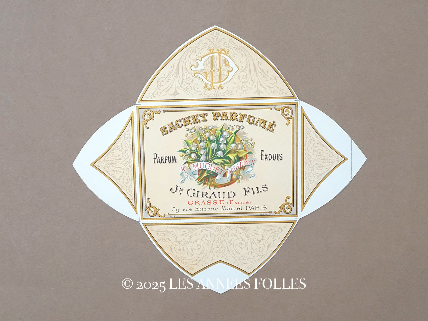 画像1: アンティーク 鈴蘭 パウダーサシェのラベル SACHET PARFUME AU MUGUET DES ALPES パフュームラベル - JN.GIRAUD FILS - (1)