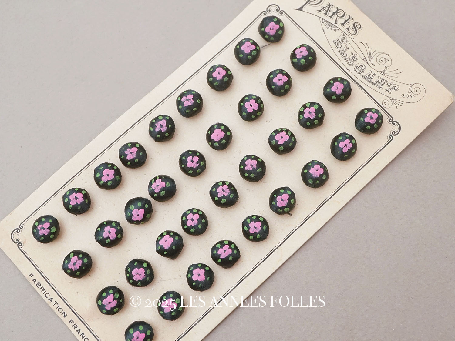 画像1: アンティーク シルクサテンのくるみボタン 薔薇のハンドペイント 10mm 黒 6ピースのセット (1)