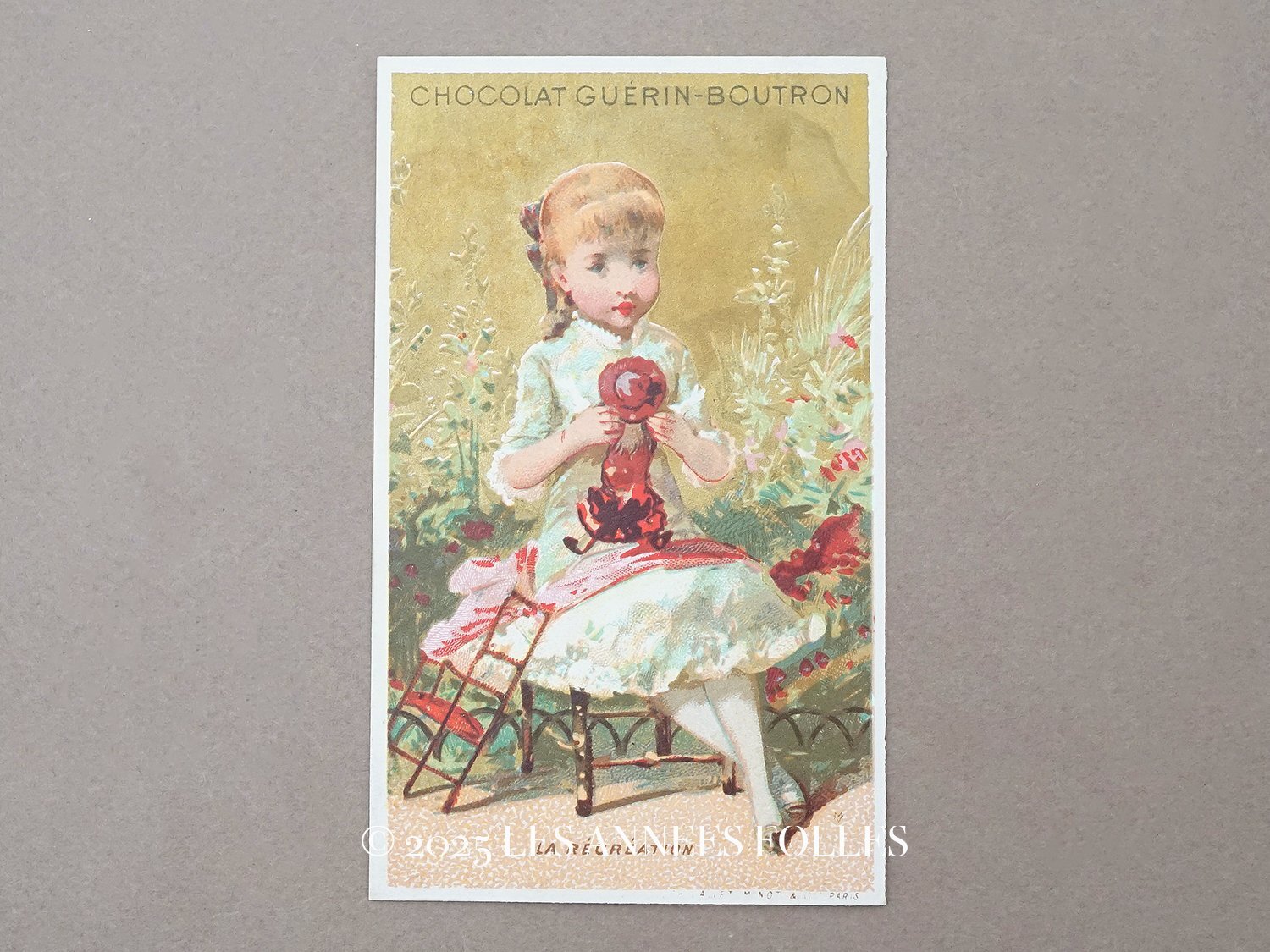 画像1: アンティーク クロモ 人形と少女  LA RECREATION - CHOCOLAT GUERIN-BOUTRON - (1)