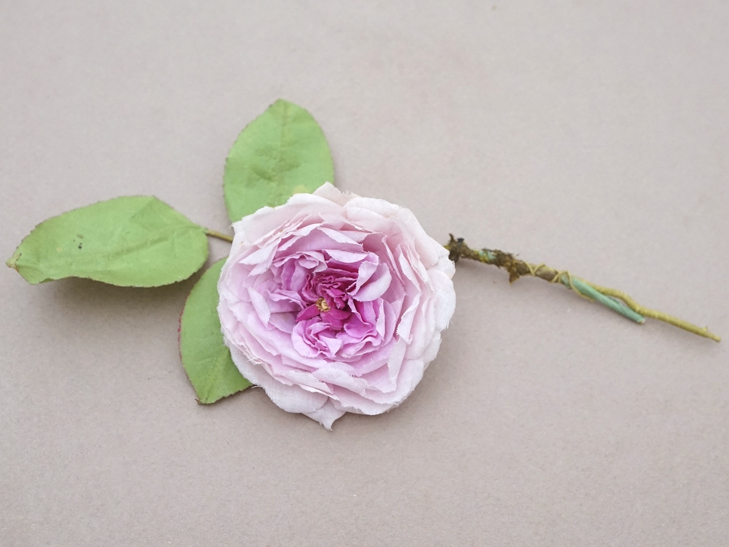 画像2: アンティーク ライラックピンクの薔薇の布花 クウォーターロゼット咲き (2)