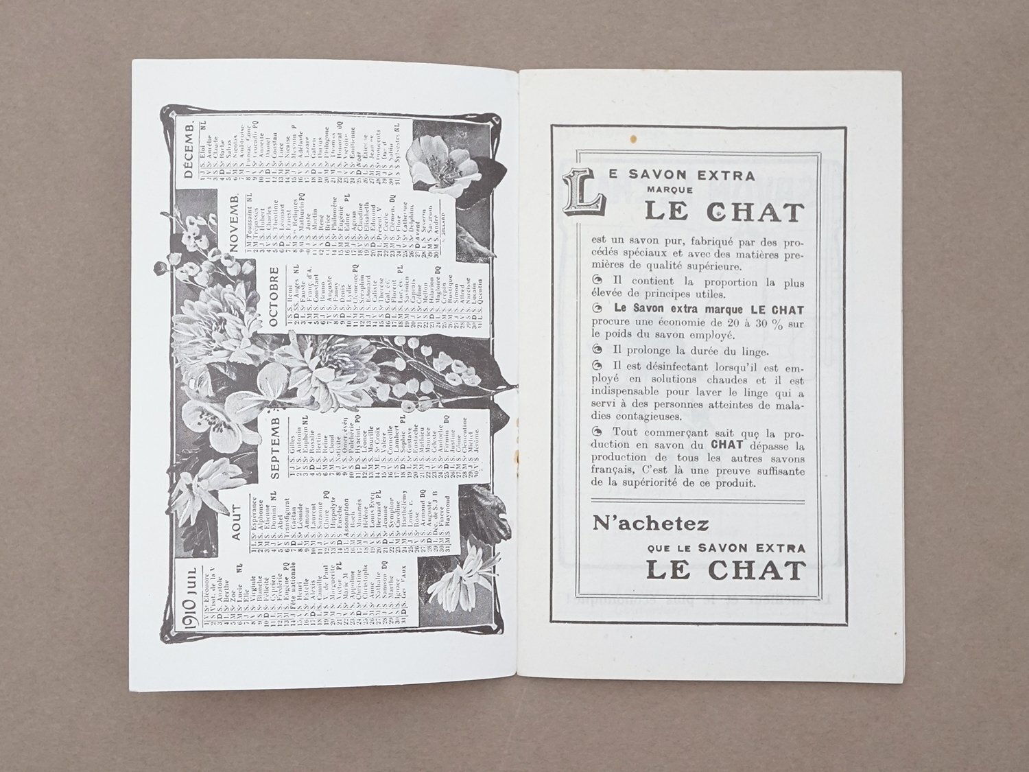 画像10: 1910年 アンティーク 猫のマークのサヴォネリー カレンダー付き手帳 SAVON LE CHAT - C.FERRIER&CIE.MARSEILLE - (10)