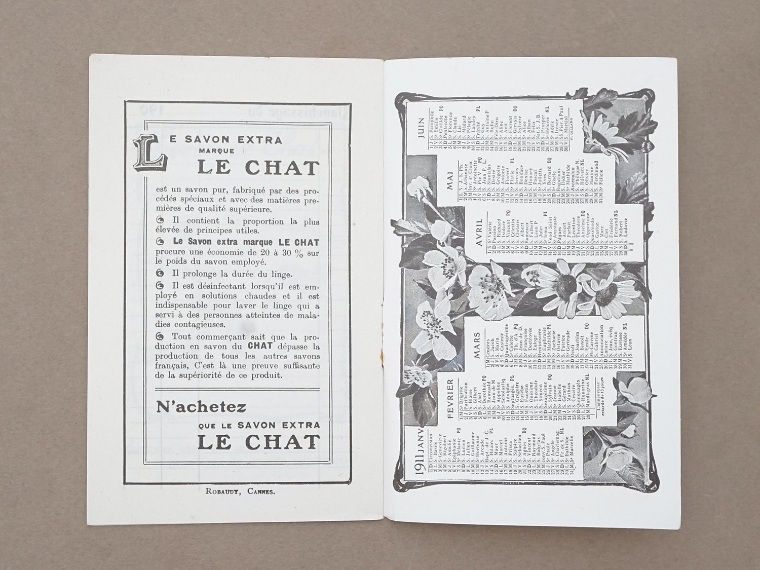 画像6: 1910年 アンティーク 猫のマークのサヴォネリー カレンダー付き手帳 SAVON LE CHAT - C.FERRIER&CIE.MARSEILLE - (6)