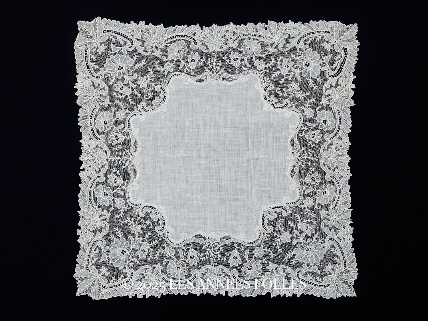 画像1: 19世紀 アンティーク ポワンドガーズ 結婚式のハンカチ【 ポワン・ド・ガーズ 】 (1)