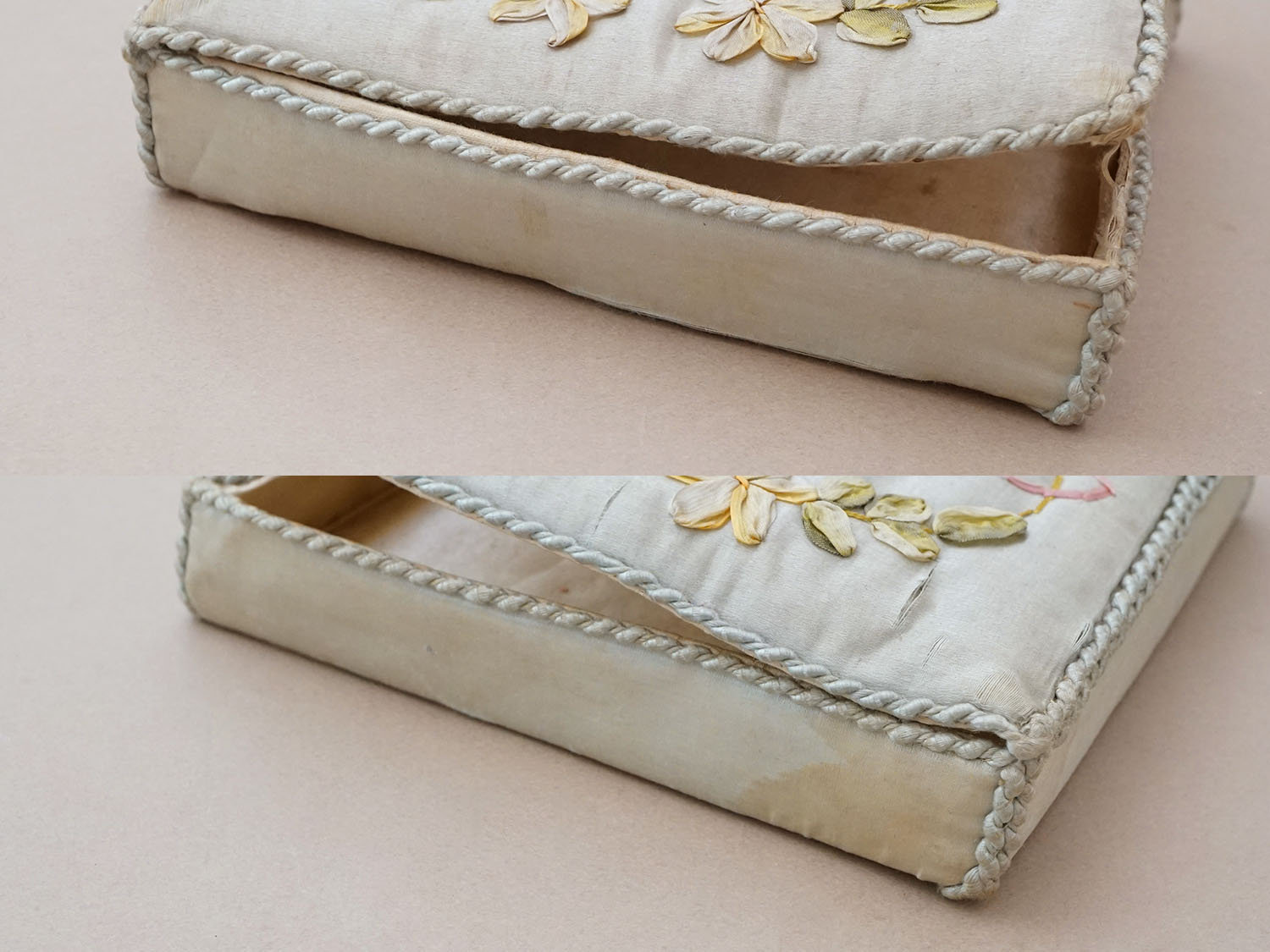 画像17: アンティーク リボン刺繍 パウダーブルーのシルクボックス  (17)