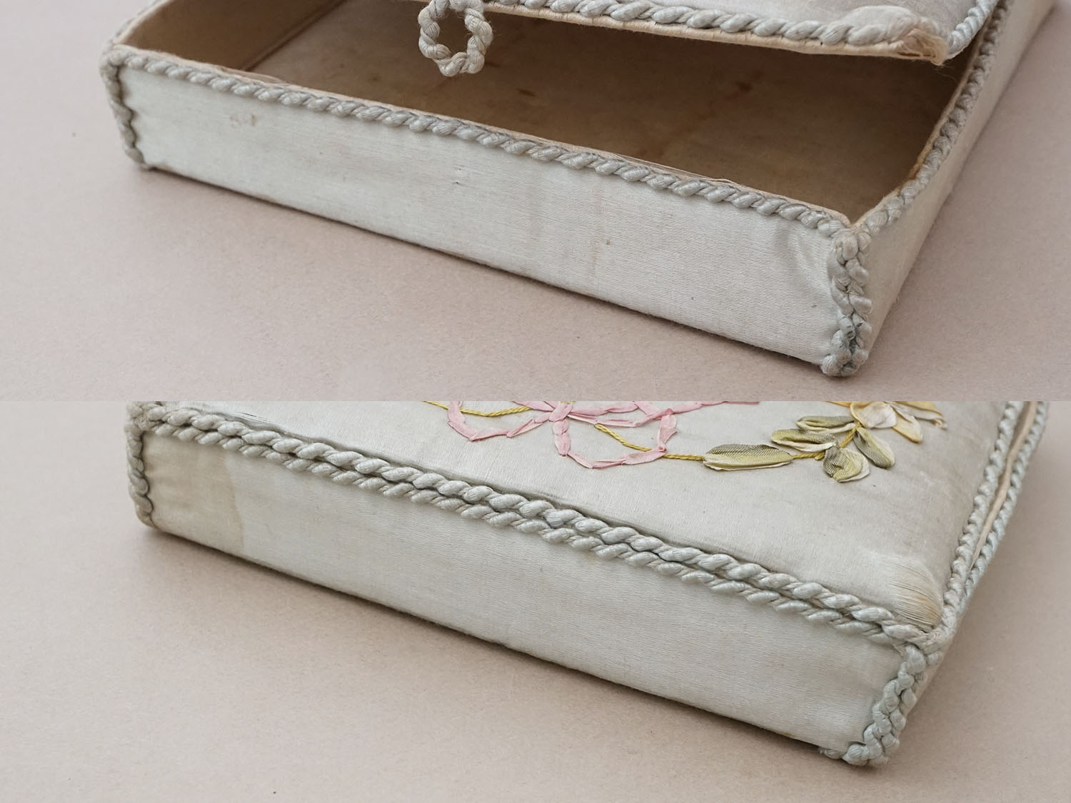 画像16: アンティーク リボン刺繍 パウダーブルーのシルクボックス  (16)