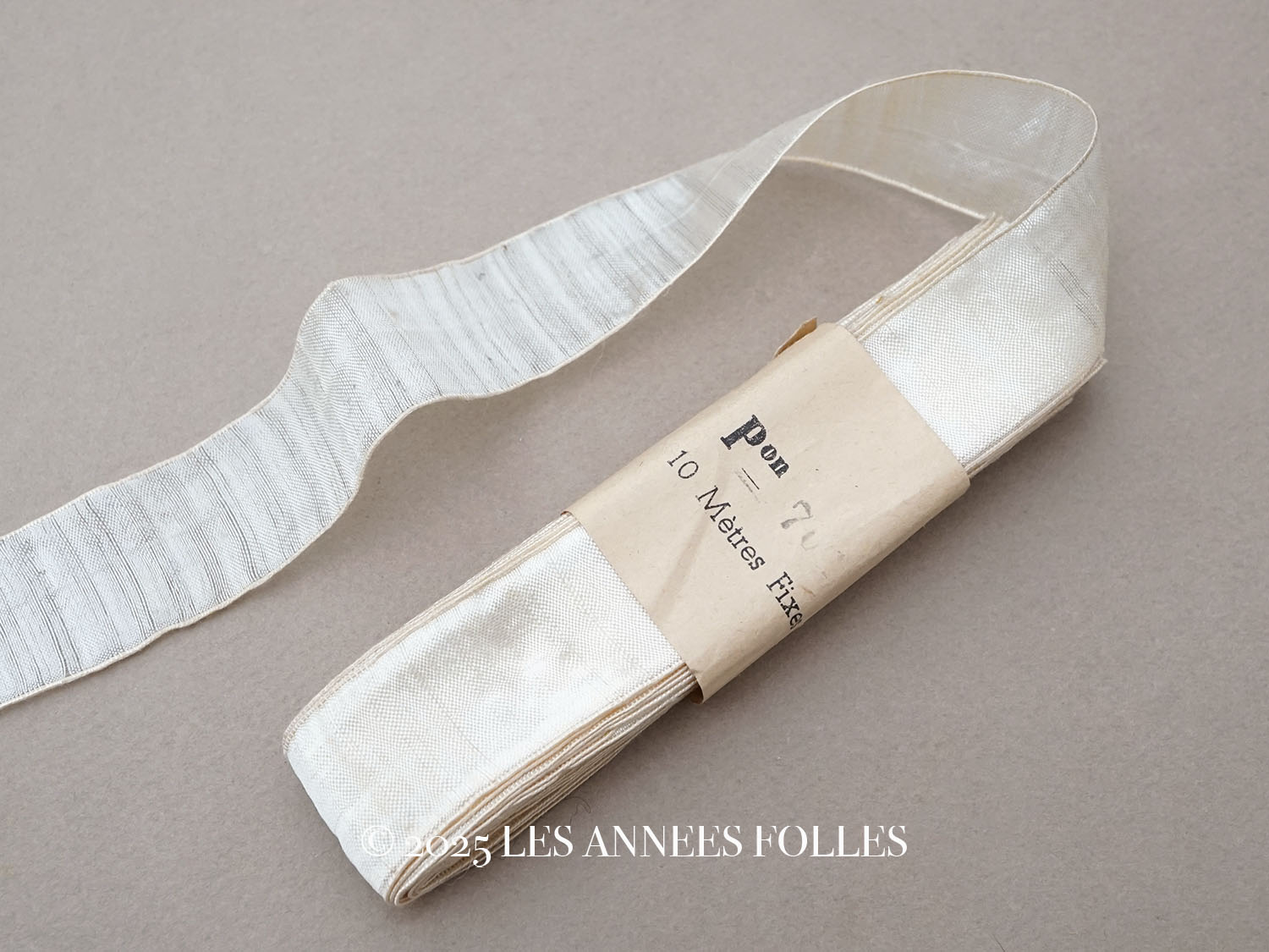 画像1: アンティーク オーガンジーのリボン オフホワイト 10m  (1)