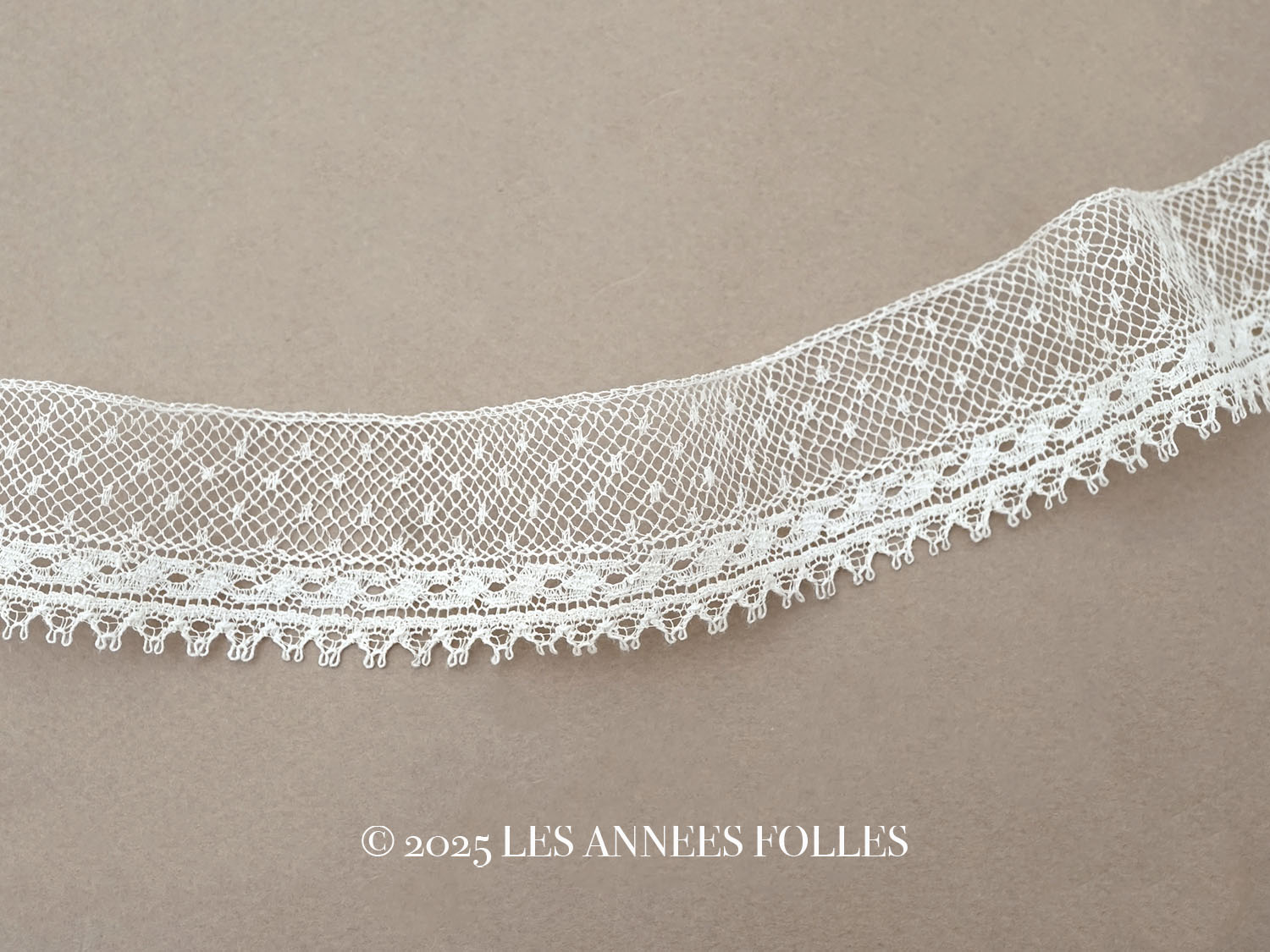 画像1: アンティーク ドット柄 スカラップ チュールレース 3.5cm幅 (1)