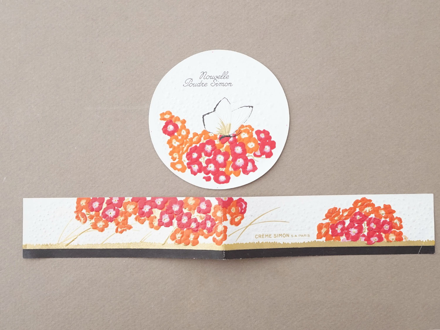 画像2: アンティーク 蝶々&紫陽花 パウダーボックスのラベル NOUVELLE POUDRE SIMON - CREME SIMON - (2)