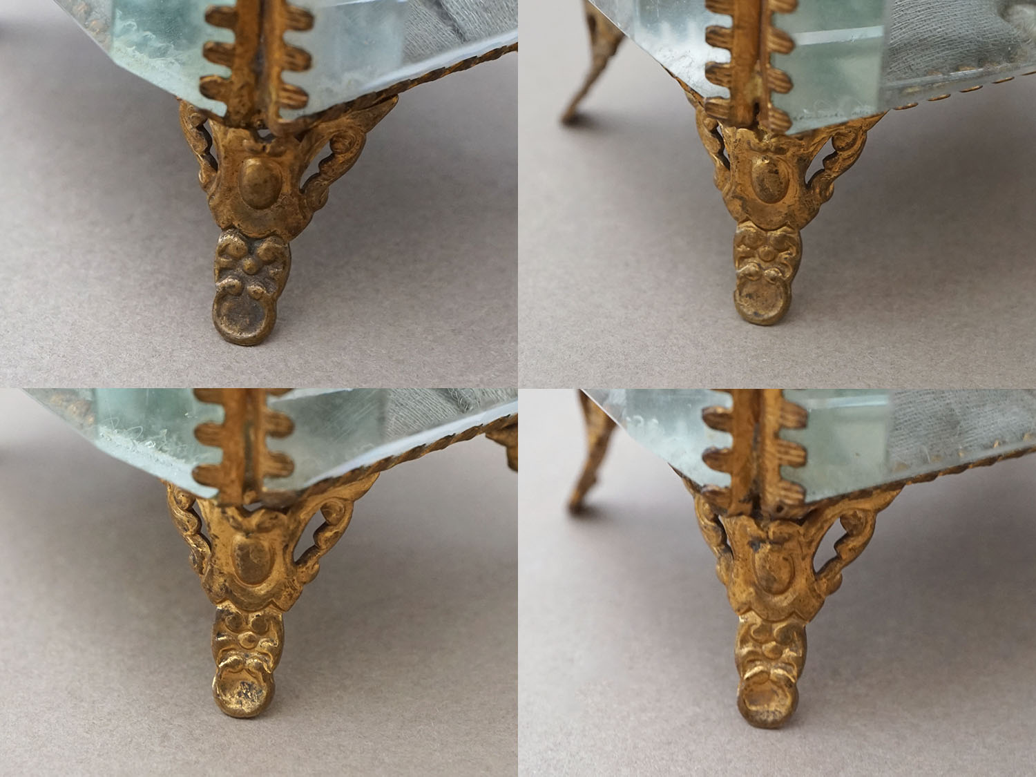 画像13: アンティーク ジュエリーボックス グレイッシュブルーのシルククッション  (13)