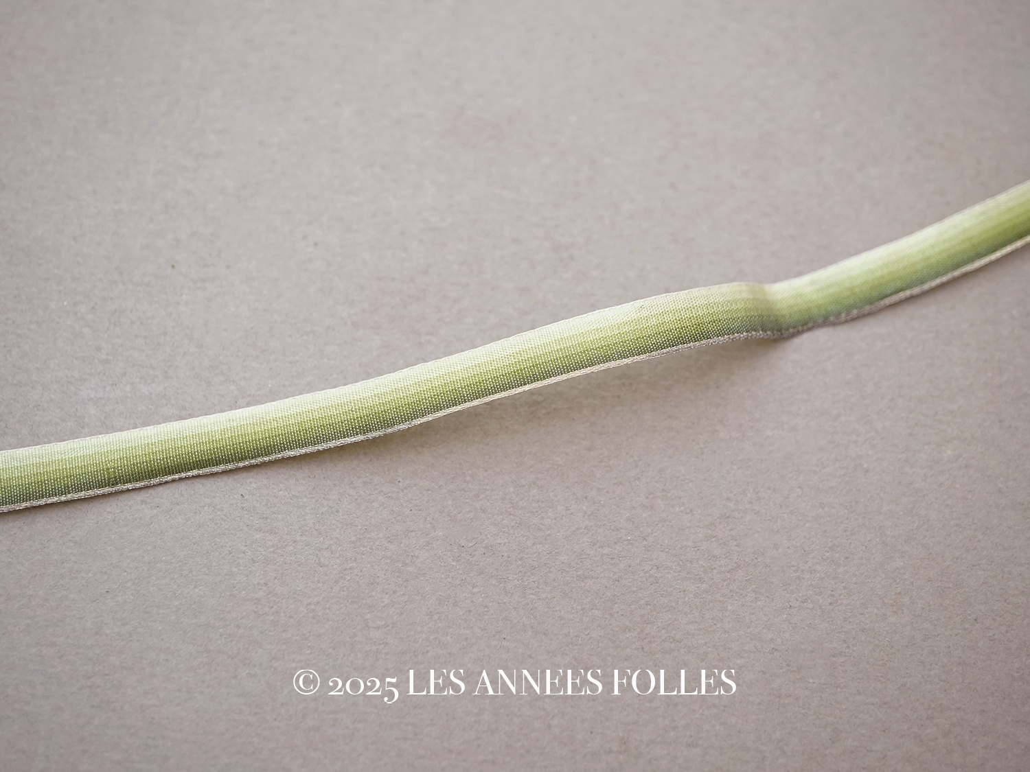 画像1: アンティーク シルクリボン 金糸の縁取り グリーンのグラデーション 幅7mm シルク製 リボン (1)