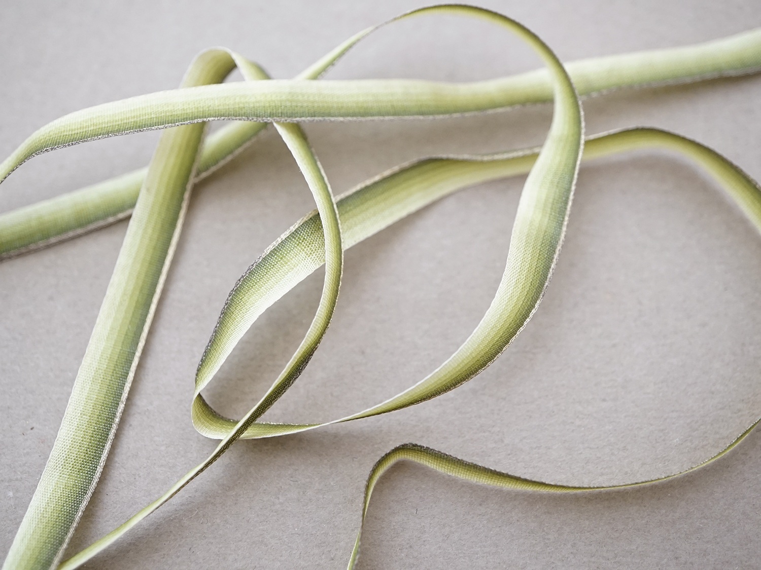 画像3: アンティーク シルクリボン 金糸の縁取り グリーンのグラデーション 幅7mm シルク製 リボン (3)