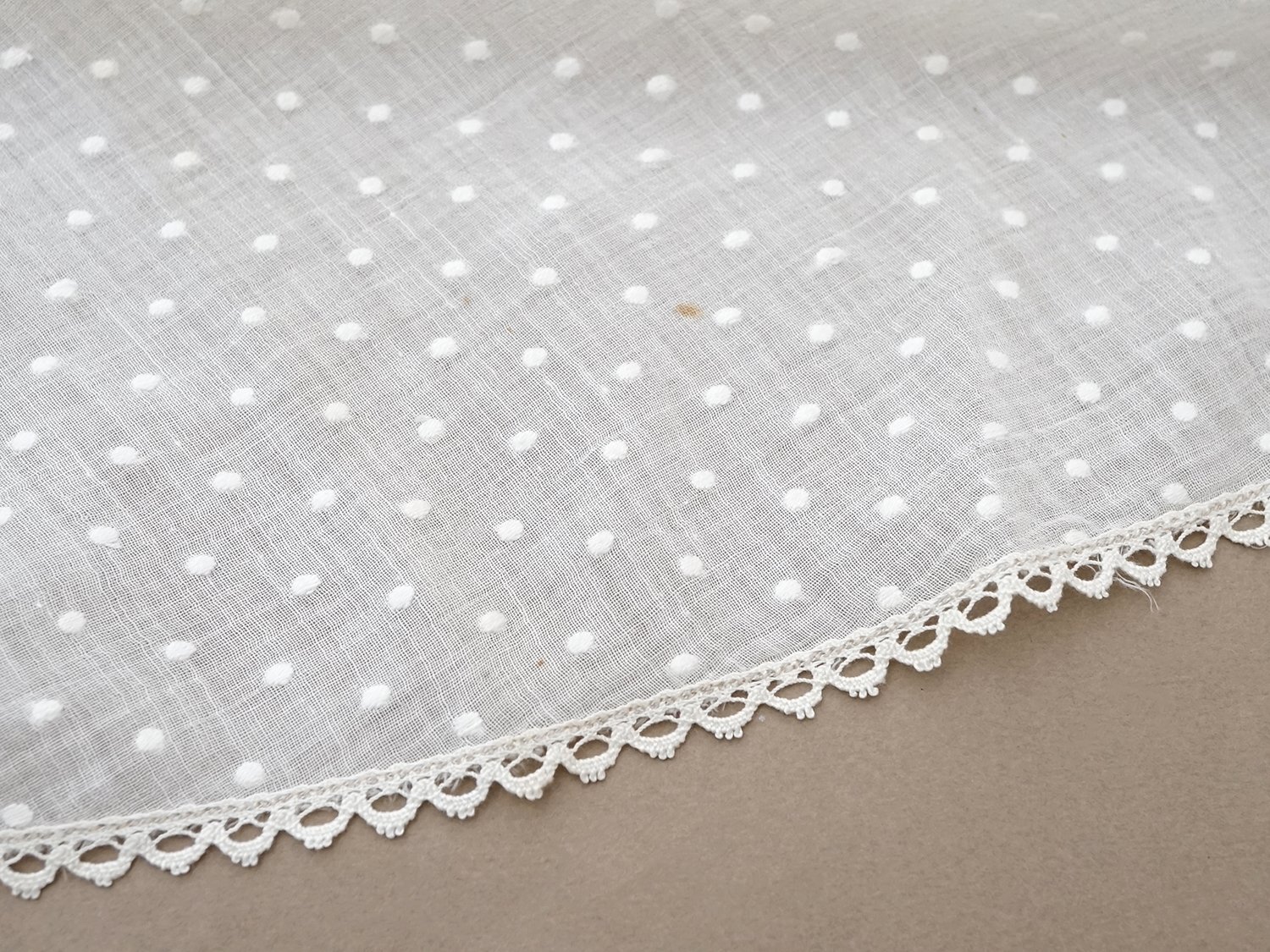 画像5: アンティーク  ドット刺繍入り コットンオーガンジー オフホワイト ファブリック テーブルクロス (5)