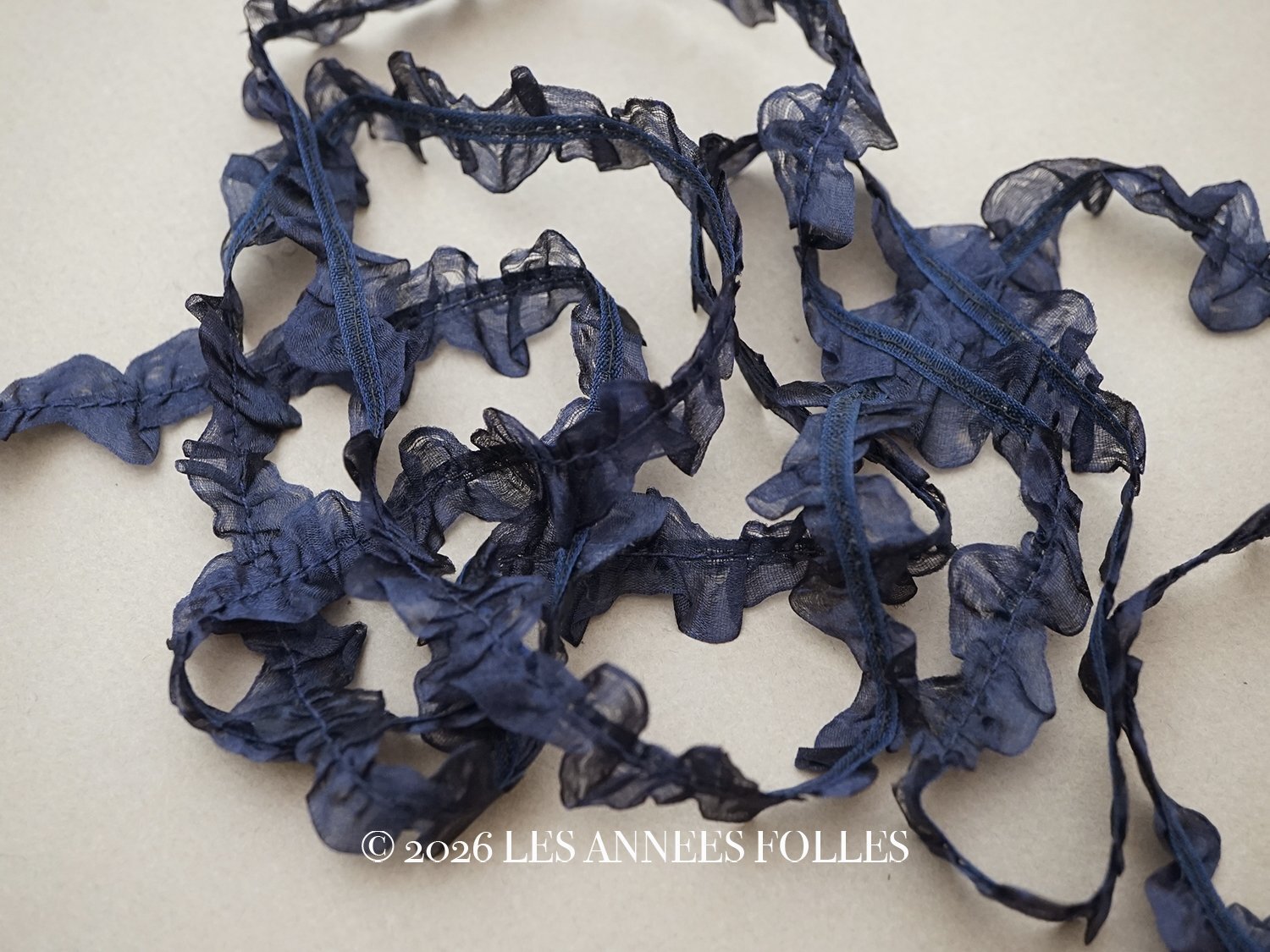 画像1: ＊蚤の市セット＊シルクシフォンのリボン 2.57m ダークブルー (1)