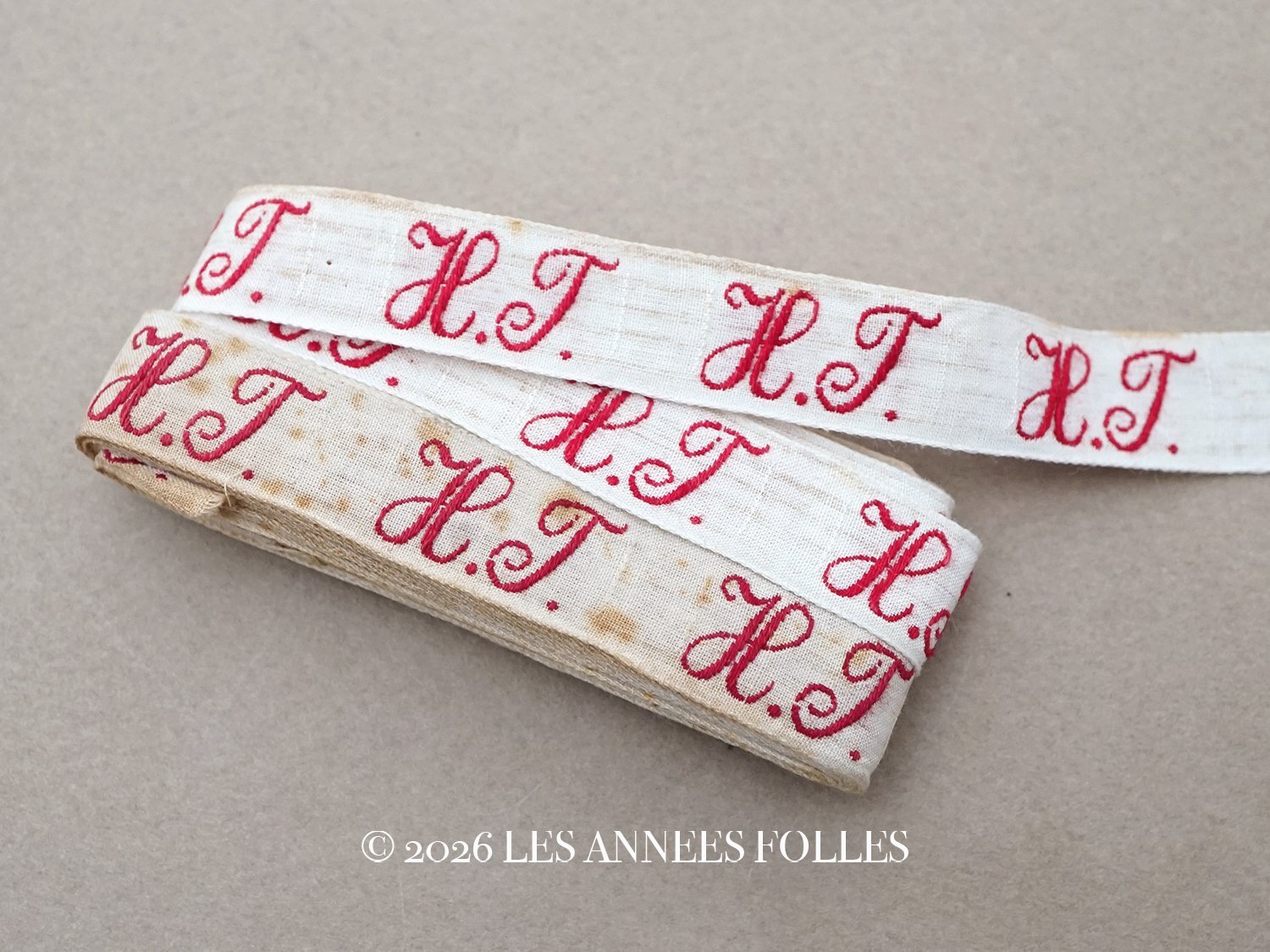 画像1: アンティーク 幅広 イニシャルテープ【HJ】約3.5m ボルドー (1)