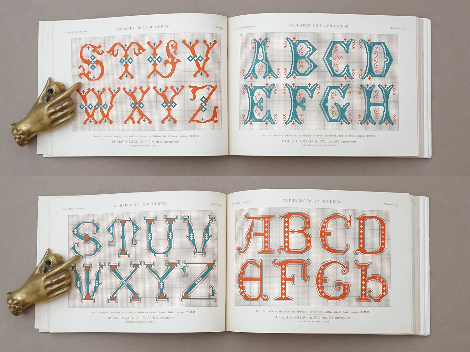 画像9: アンティーク DMC 刺繍図案帳 ALPHABET DE LA BRODEUSE - BIBLIOTHEQUE D.M.C - (9)