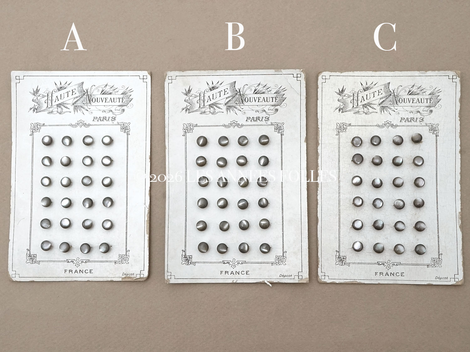 画像2: アンティーク マザーオブパール製 極小 ボタン 5mm 24ピース シェルボタン グレー (2)