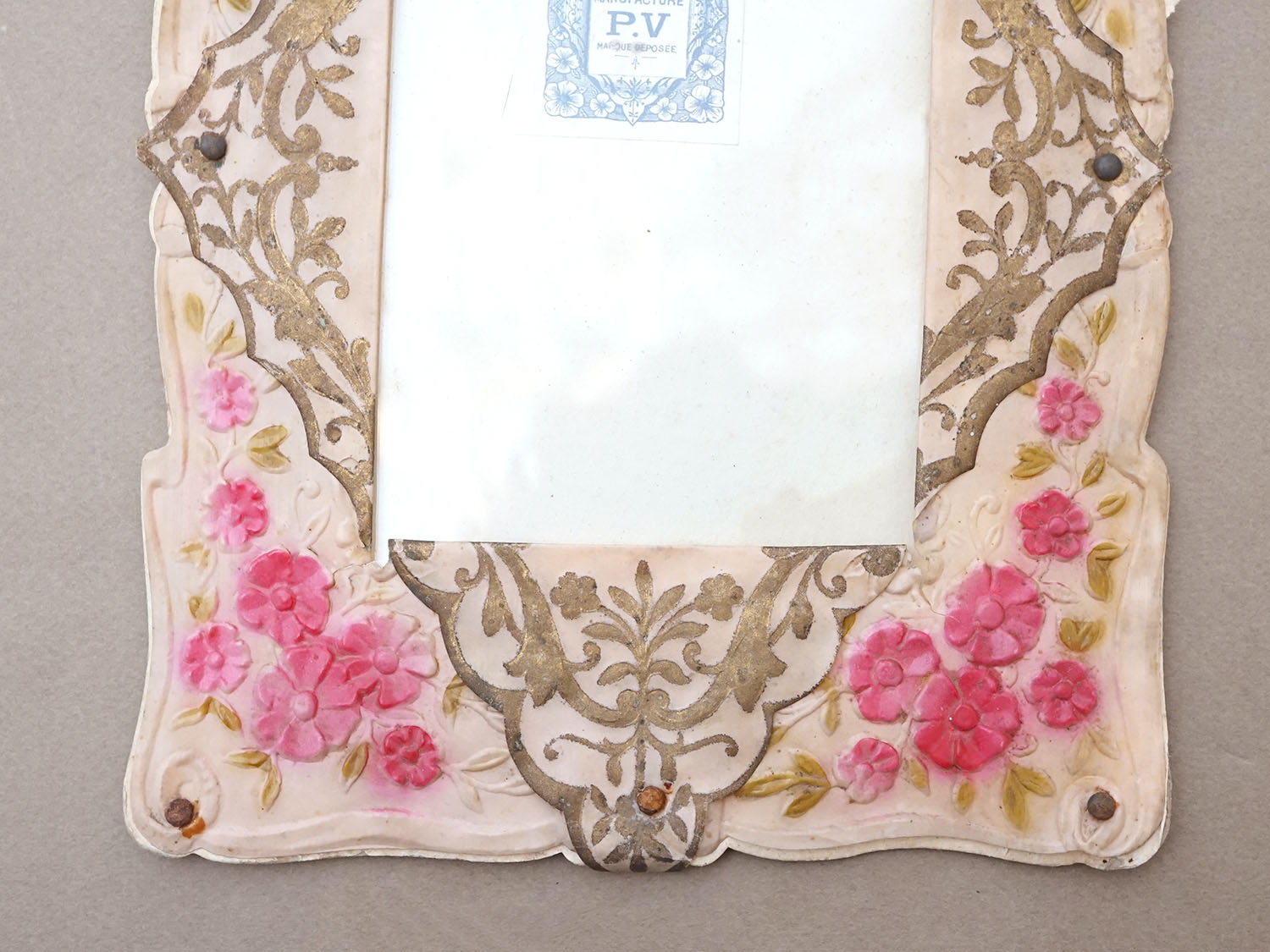 画像3: アンティーク セルロイドのフォトフレーム ミルキーピンク 花模様 (3)