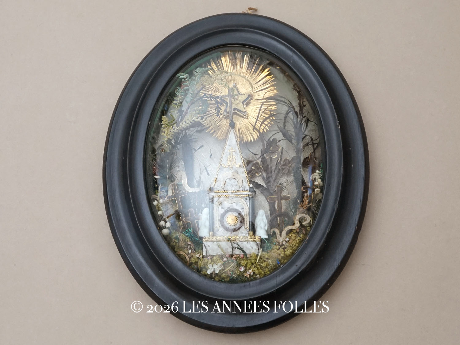 画像1: 19世紀 アンティーク ルリケール 大きなガラスドーム 遺物 44.6×35cm (1)