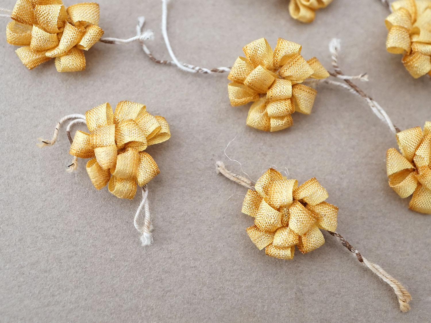 画像2: アンティーク シルク製 ロココモチーフ ワイヤー付 10点セット キャメルイエロー (2)