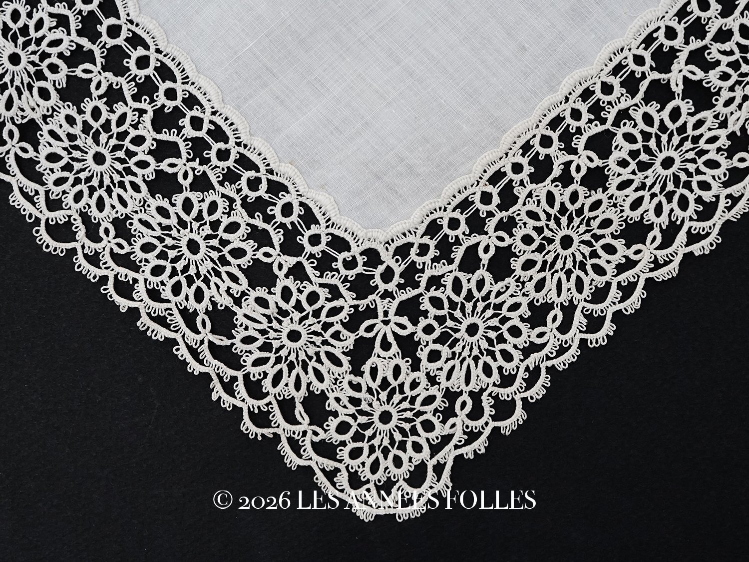 画像1: アンティーク タティングレースのハンカチ  (1)