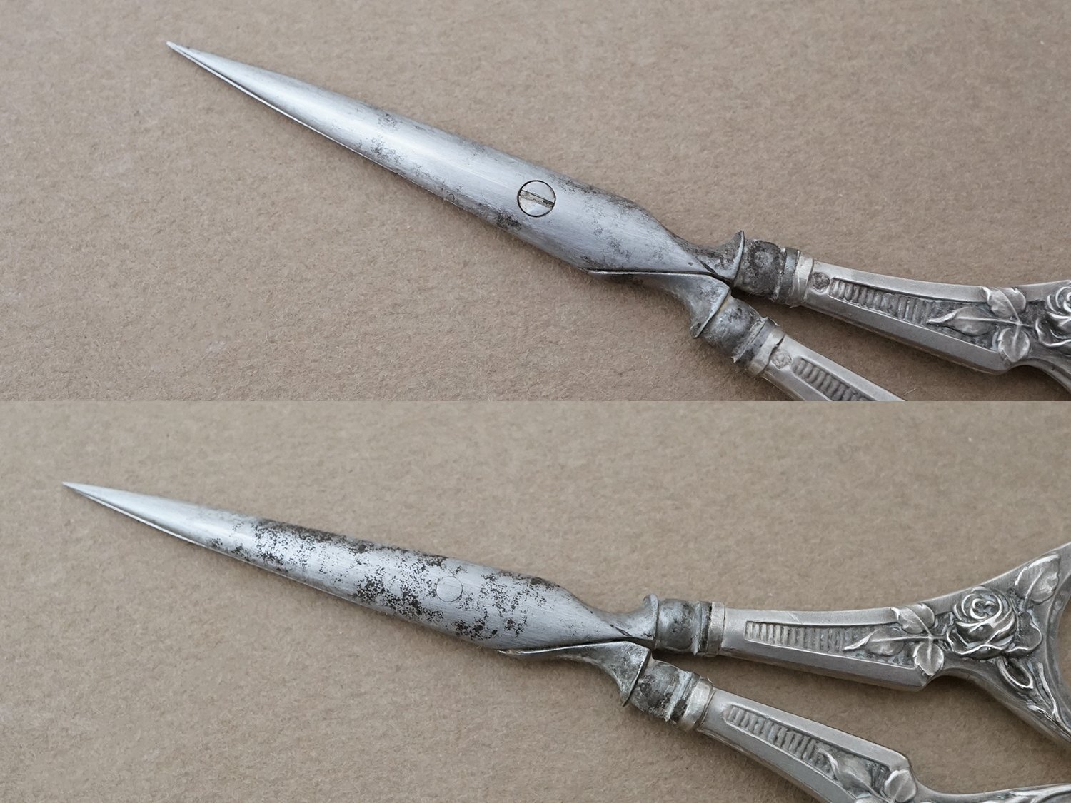 画像13: アンティーク シルバー製 薔薇模様 裁縫道具セット  (13)