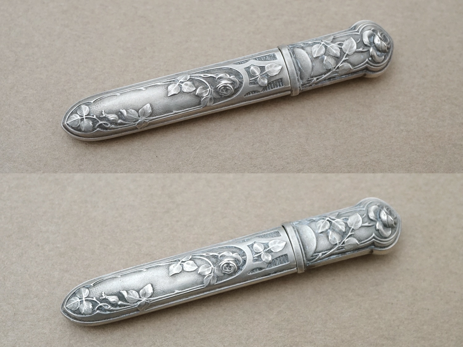 画像4: アンティーク シルバー製 薔薇模様 裁縫道具セット  (4)