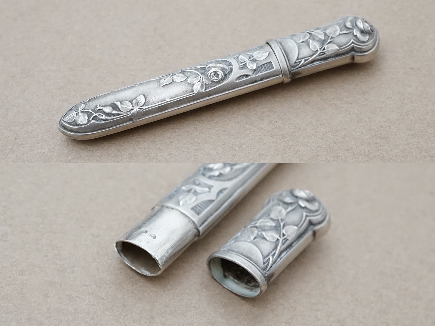 画像5: アンティーク シルバー製 薔薇模様 裁縫道具セット  (5)