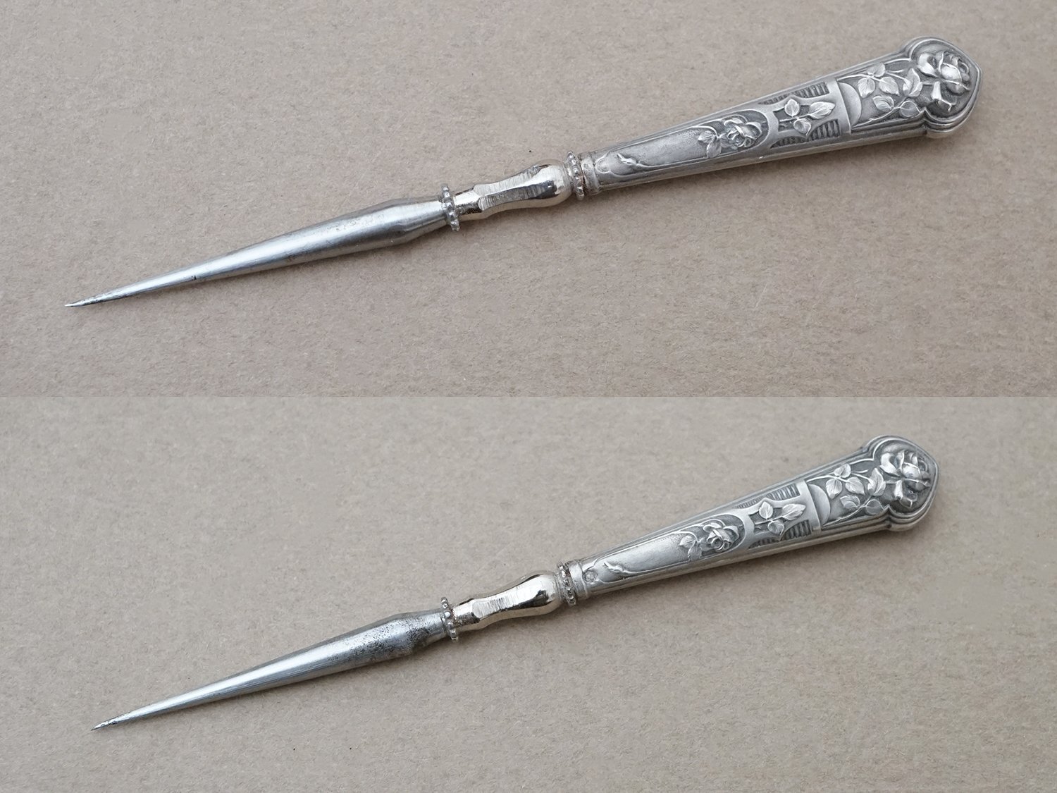 画像6: アンティーク シルバー製 薔薇模様 裁縫道具セット  (6)