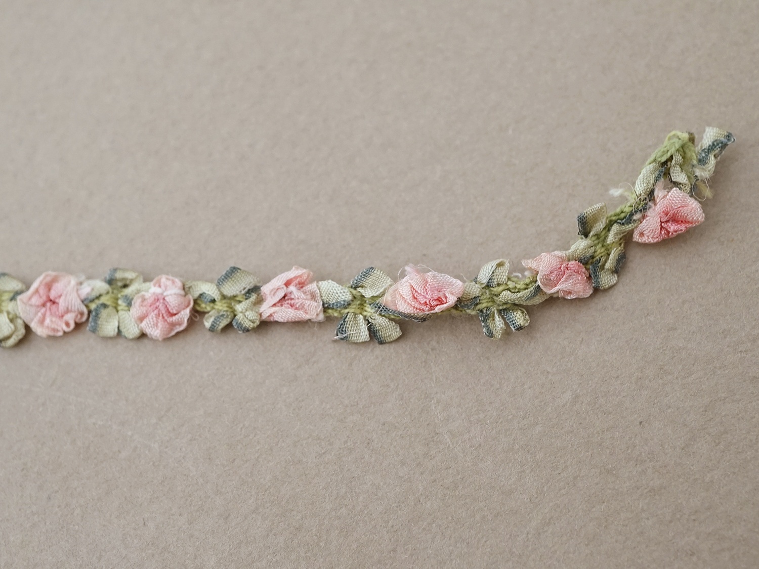 画像6: アンティーク シルク製 薔薇のロココトリム ピンク ロココリボン 28cm (6)