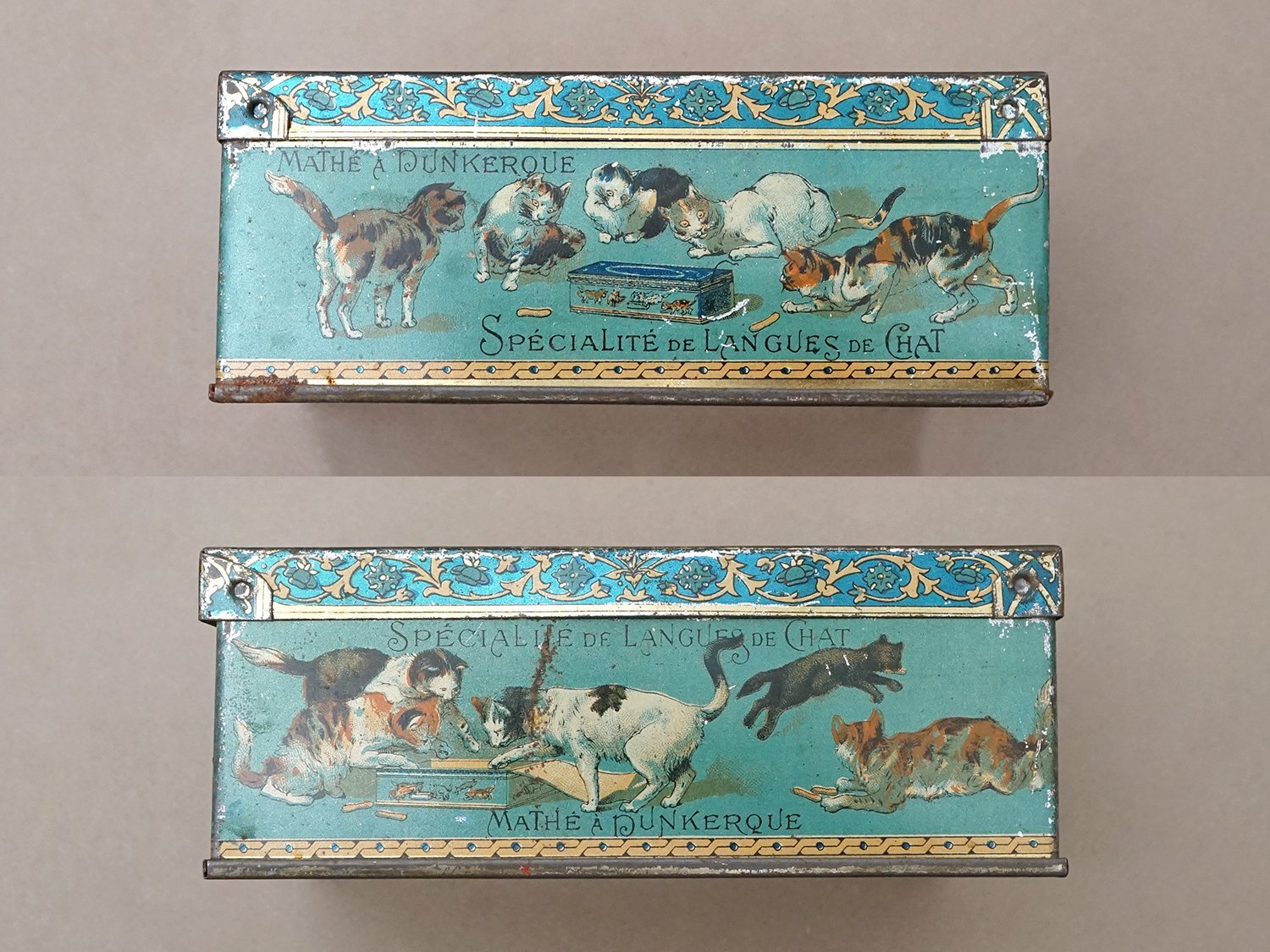画像3: 19世紀 アンティーク 子猫たち ラングドシャのメタル缶 LANGUES DE CHAT- MAISON MATHE - (3)