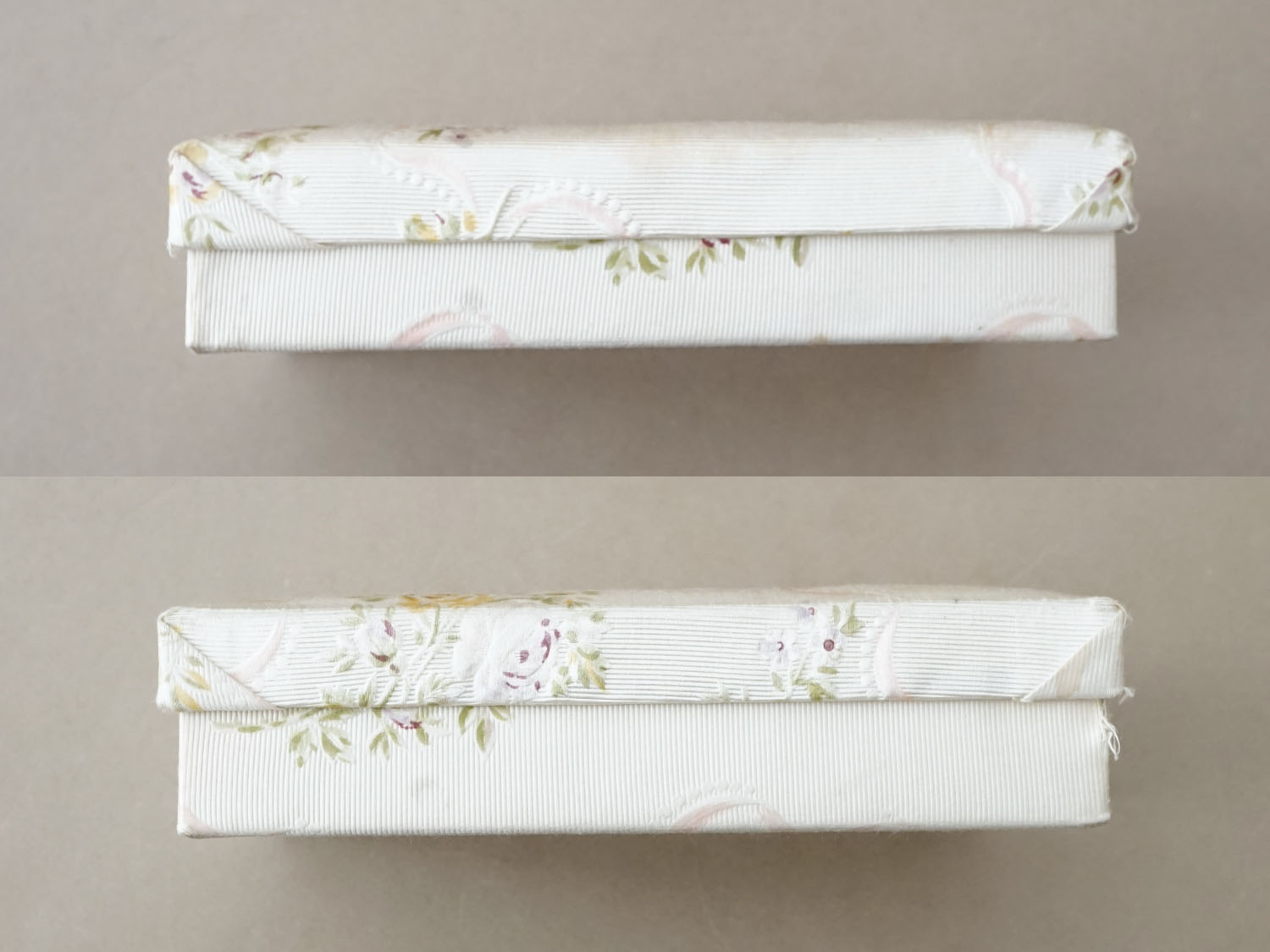 画像4: ＊蚤の市＊アンティーク お菓子箱 シルク地 ピンクのリボン＆薄紫と黄色の薔薇 (4)