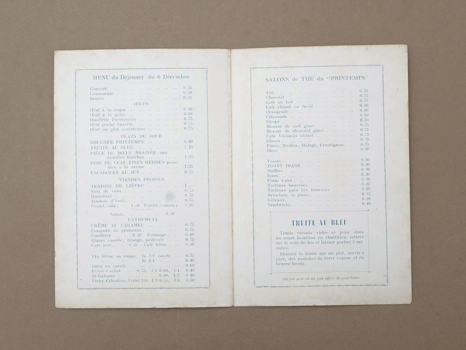 画像3: アンティーク プランタン百貨店 ティーサロンのメニュー  SALON DE THE DU "PRINTEMPS"- AU PRINTEMPS - (3)