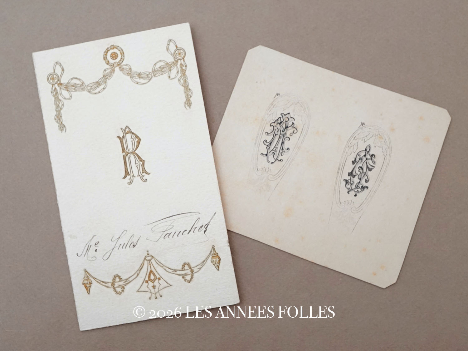 画像1: ＊蚤の市＊アンティーク メニューカード＆モノグラムのデザイン画 (1)
