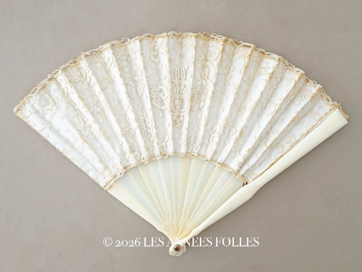 画像1: ＊蚤の市＊19世紀末 アンティーク レースのファン　 (1)